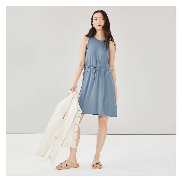 Aux Femmes Robe sans manches à cordon de serrage - Bleu Cendré